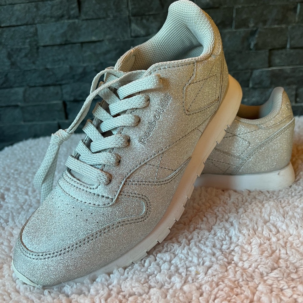 Reebok silver glitter tennis shoes sneakers kids new